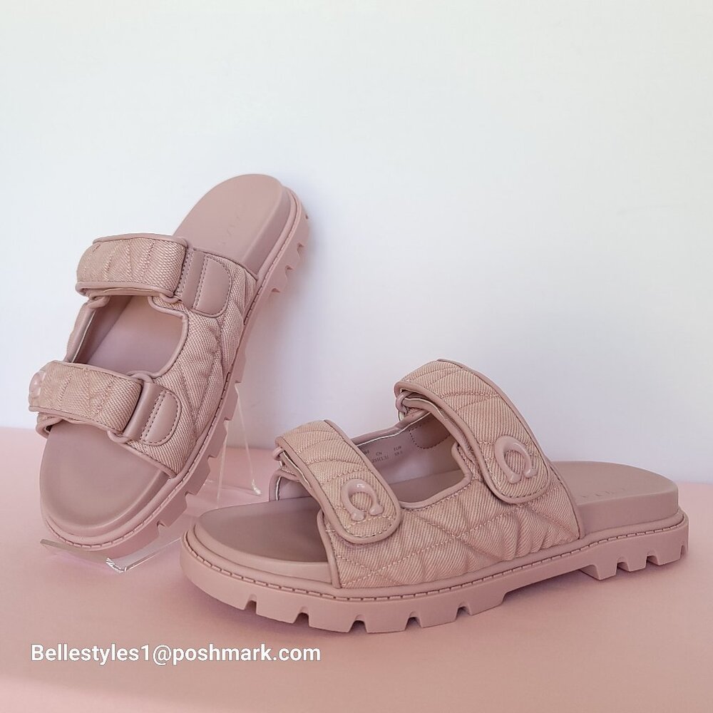COACH Quilted Washed Denim Sculpted C Double Band Sandal- Women’s 9B- Ballerina⭐